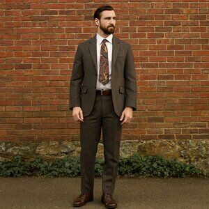 Graham & Lockwood Vintage Silk Tie Ducks Paisley Print Brown Red Mens Necktie